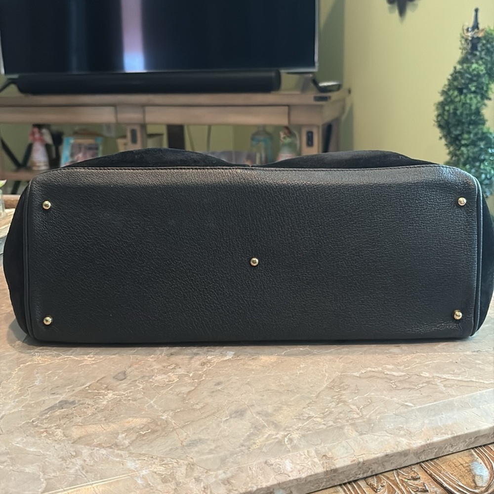 Black Suede Handbag with Bamboo Handles - Picture 3 of 16
